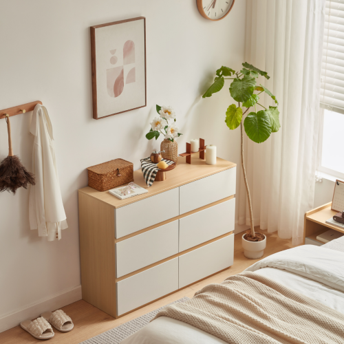 Linspire Rena Chest of 6 Drawers, Natural & Light Grey