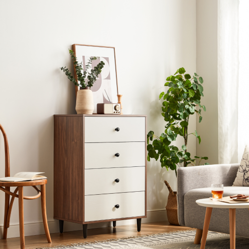 Linspire Fresko Chest of 4 Drawers, White & Walnut