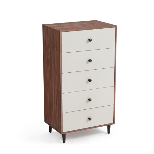 Linspire Fresko Chest of 5 Drawers, White & Walnut