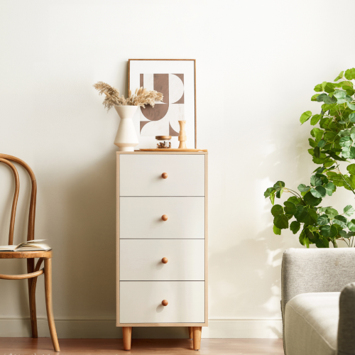 Linspire Fresko Chest of 4 Drawers, White & Natural, Narrow