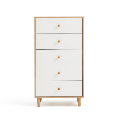 Linspire Fresko Chest of 5 Drawers, White & Natural