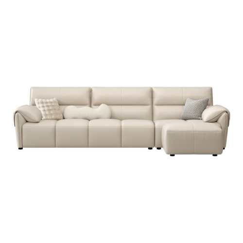 Linspire Plume 4.5-Seater Leather Sofa with Ottoman, Sand