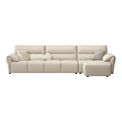 Linspire Plume Leather 5-Seater Sofa with Ottoman, Sand