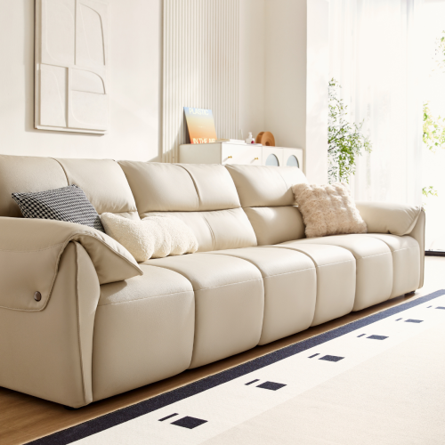 Linspire Plume 4.5-Seater Leather Sofa with Ottoman, Sand