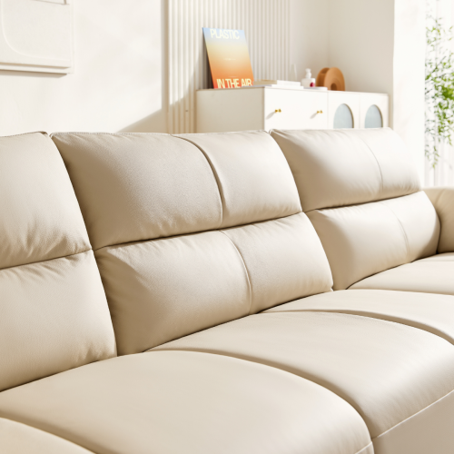 Linspire Plume 4.5-Seater Leather Sofa with Ottoman, Sand