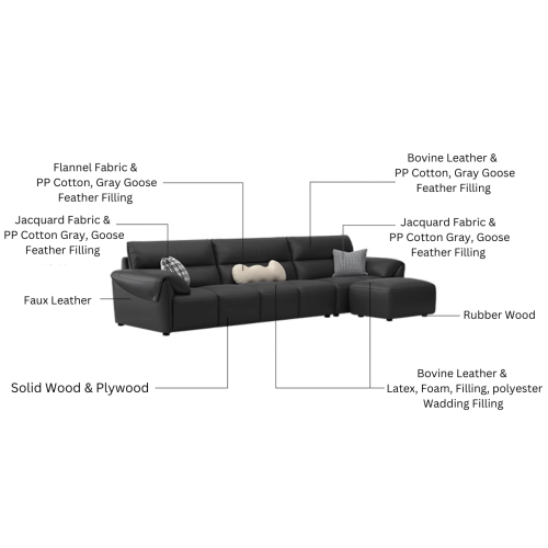 Linspire Plume 4.5-Seater Leather Sofa with Ottoman, Sand