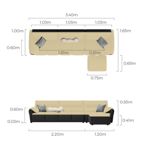 Linspire Plume 4.5-Seater Leather Sofa with Ottoman, Caramel