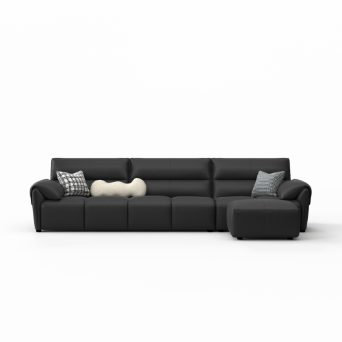Linspire Plume Leather 5-Seater Sofa with Ottoman, Black