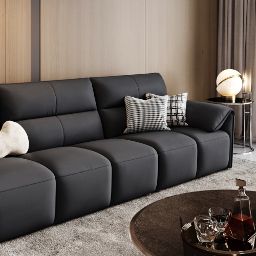 Linspire Plume 4.5-Seater Leather Sofa with Ottoman, Black