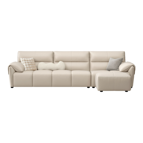 Linspire Plume 4-Seater Leather Sofa with Ottoman, Sand