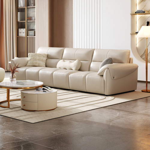 Linspire Plume 4-Seater Leather Sofa with Ottoman, Sand