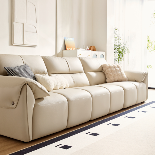 Linspire Plume 4-Seater Leather Sofa with Ottoman, Sand