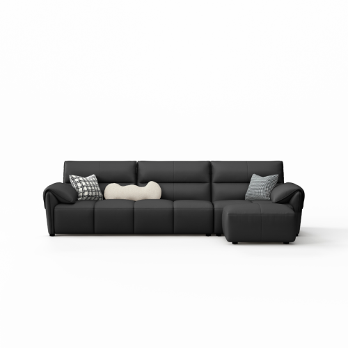 Linspire Plume 4-Seater Leather Sofa with Ottoman, Black