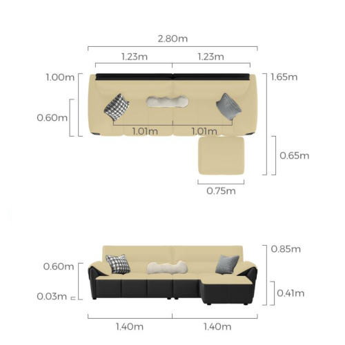 Linspire Plume Leather 4-Seater Sofa with Ottoman, Sand