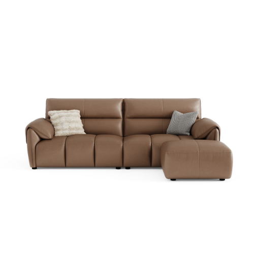 Linspire Plume 3.5-Seater Leather Sofa with Ottoman, Caramel