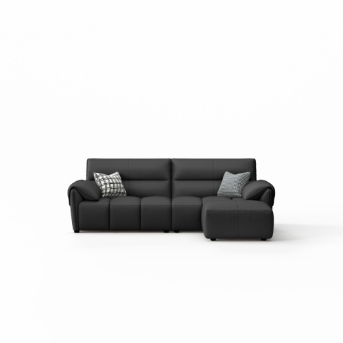 Linspire Plume 3.5-Seater Leather Sofa with Ottoman, Black