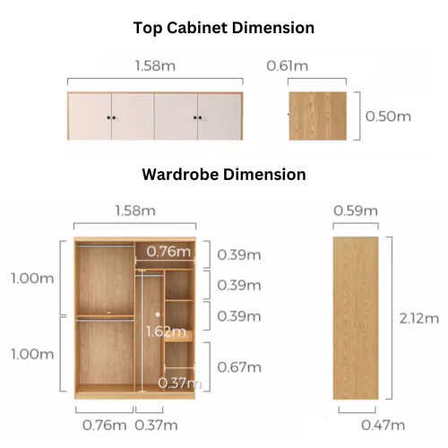 Linspire Grace Sliding Door Wardrobe with Top Cabinet, 1.6m