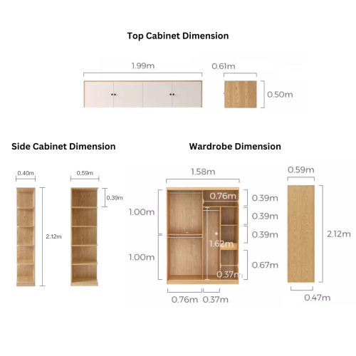 Linspire Grace Sliding Door Wardrobe with Top Cabinet, 2m