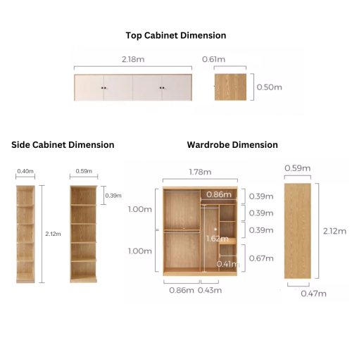 Linspire Grace Sliding Door Wardrobe with Top Cabinet, 2.2m