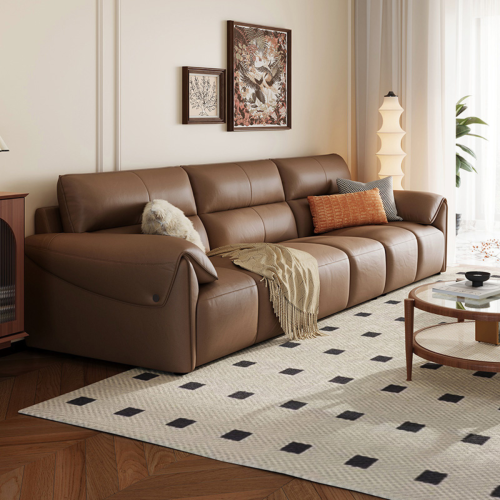 Linspire Plume Leather 5-Seater Sofa, Caramel