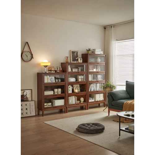 Linspire Cocoa Bookcase with Glass Door 60cm, 3-Tier