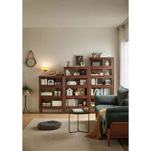 Linspire Cocoa Bookcase with Glass Door 60cm, 3-Tier