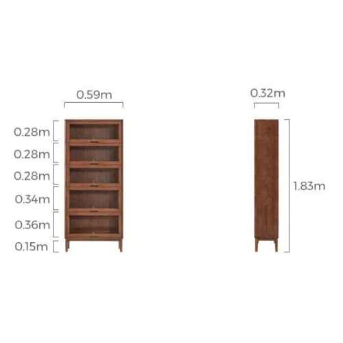 Linspire Cocoa Bookcase with Glass Door 60cm, 5-Tier