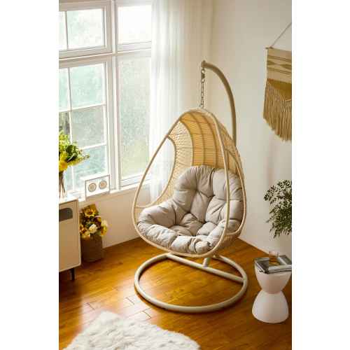 Linspire Cocoon Hanging Egg Chair with Cushion, Cream White