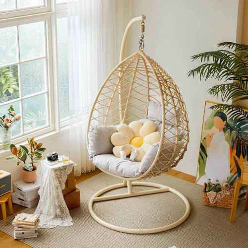 Linspire Cocoon Hanging Egg Chair with Cushion, Ivory White