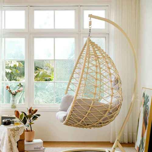 Linspire Cocoon Hanging Egg Chair with Cushion, Ivory White