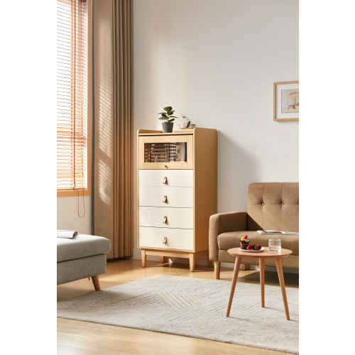 Linspire Aether Chest of 5 Drawers, Natural & White