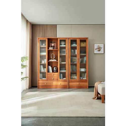 Linspire Umber Display Cabinet with Glass Door and Storage Drawer 80cm