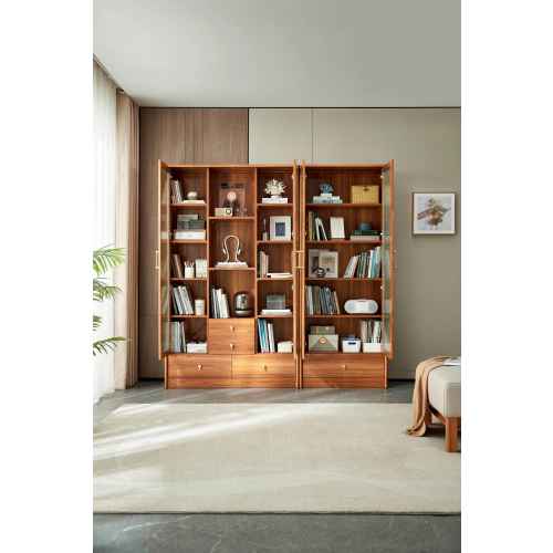 Linspire Umber Display Cabinet with Glass Door and Storage Drawer 80cm