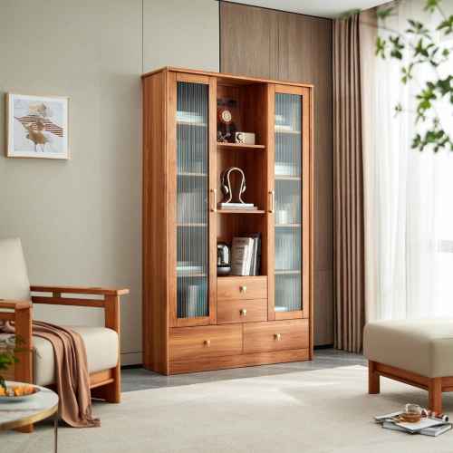 Linspire Umber Display Cabinet with Glass Door and Storage Drawer 120cm