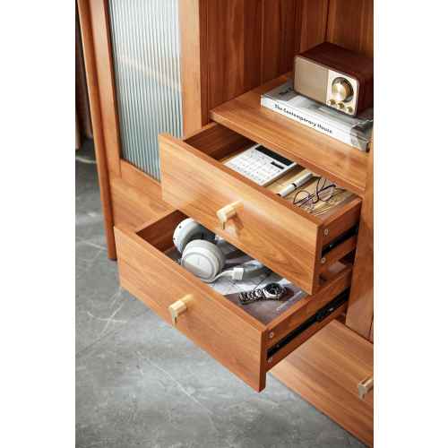 Linspire Umber Display Cabinet with Glass Door and Storage Drawer 120cm