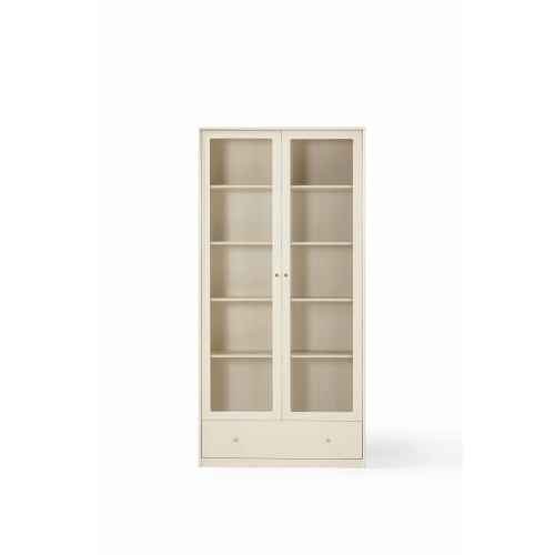 Linspire Ventus Bookcase with Glass Door & Storage Drawers, Off-White