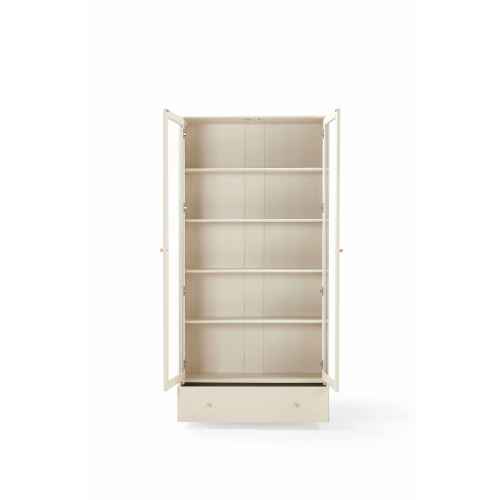 Linspire Ventus Bookcase with Glass Door & Storage Drawers, Off-White