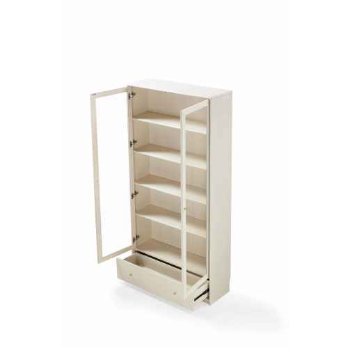 Linspire Ventus Bookcase with Glass Door & Storage Drawers, White