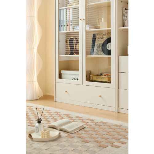 Linspire Ventus Bookcase with Glass Door & Storage Drawers, Off-White