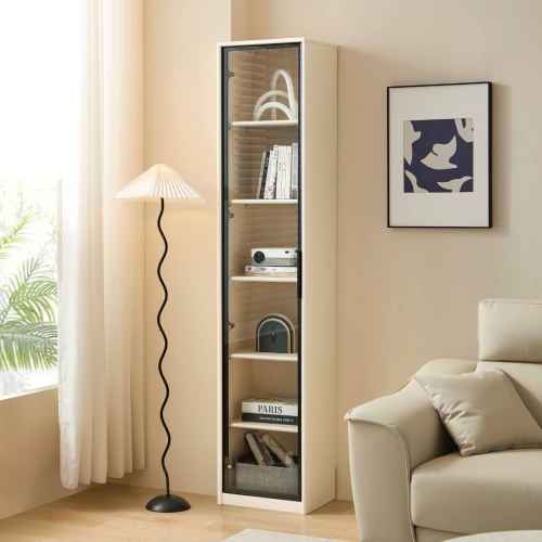 Linspire Ventus Bookcase with Glass Door, Small, Off-White & Black