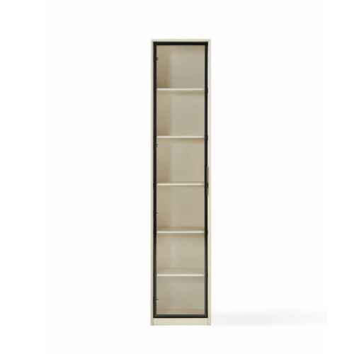 Linspire Ventus Bookcase with Glass Door, Small, Off-White & Black