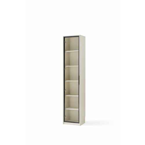 Linspire Ventus Bookcase with Glass Door, Small, White & Black