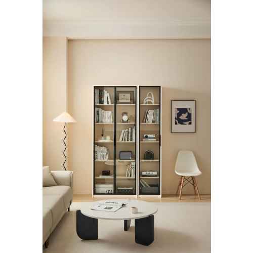 Linspire Ventus Bookcase with Glass Door, Small, Off-White & Black