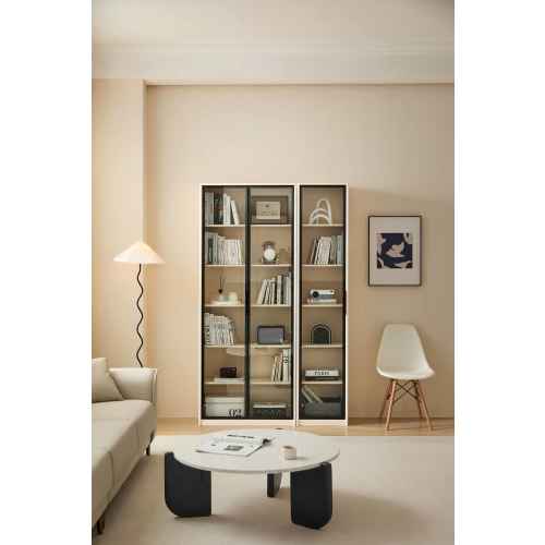 Linspire Ventus Bookcase with Glass Door, Small, White & Black