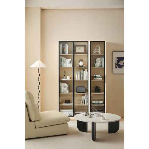 Linspire Ventus Bookcase with Glass Door, Small, White & Black