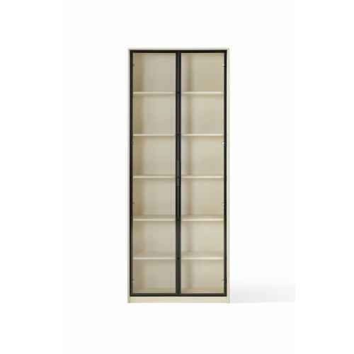 Linspire Ventus Bookcase with Glass Door, Large, White & Black