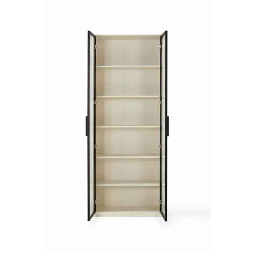 Linspire Ventus Bookcase with Glass Door, Large, Off-White & Black