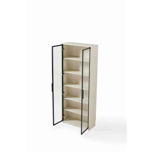 Linspire Ventus Bookcase with Glass Door, Large, White & Black