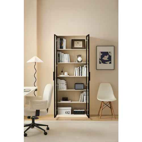 Linspire Ventus Bookcase with Glass Door, Large, White & Black