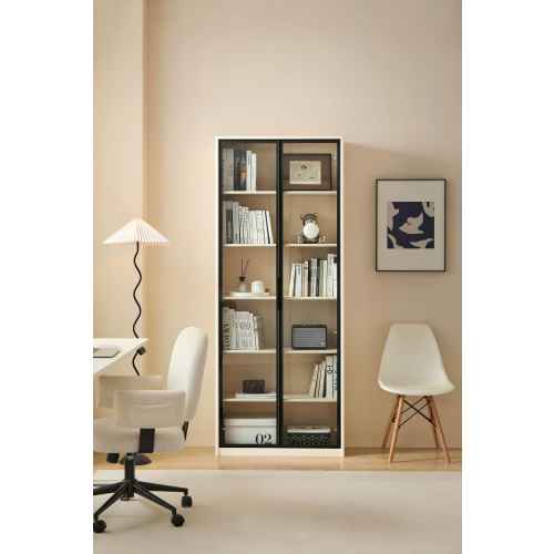 Linspire Ventus Bookcase with Glass Door, Large, White & Black